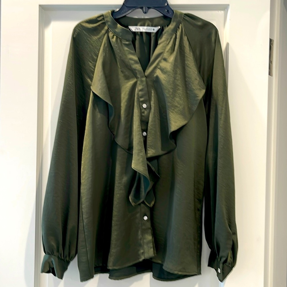 Olive Green fancy Zara Blouse